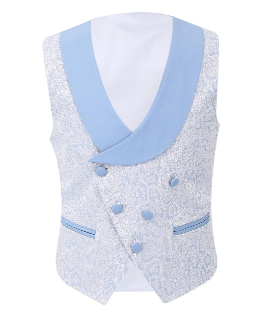 Boys Jacquard Patterned Tuxedo Suit - ASHLEY - Ice Blue