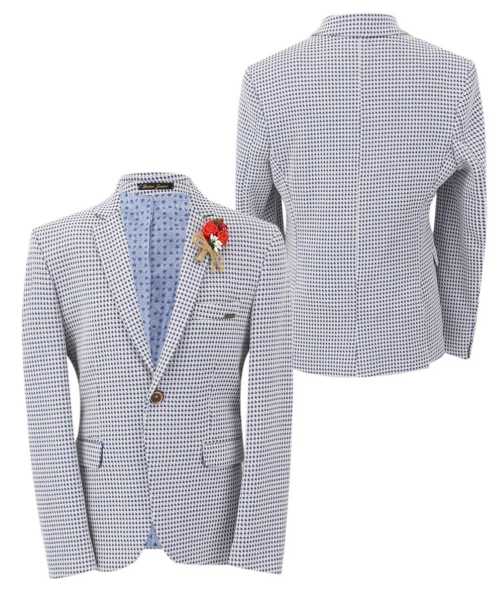 Boys Plaid Single Breasted Slim Fit Formal Blazer - Blue