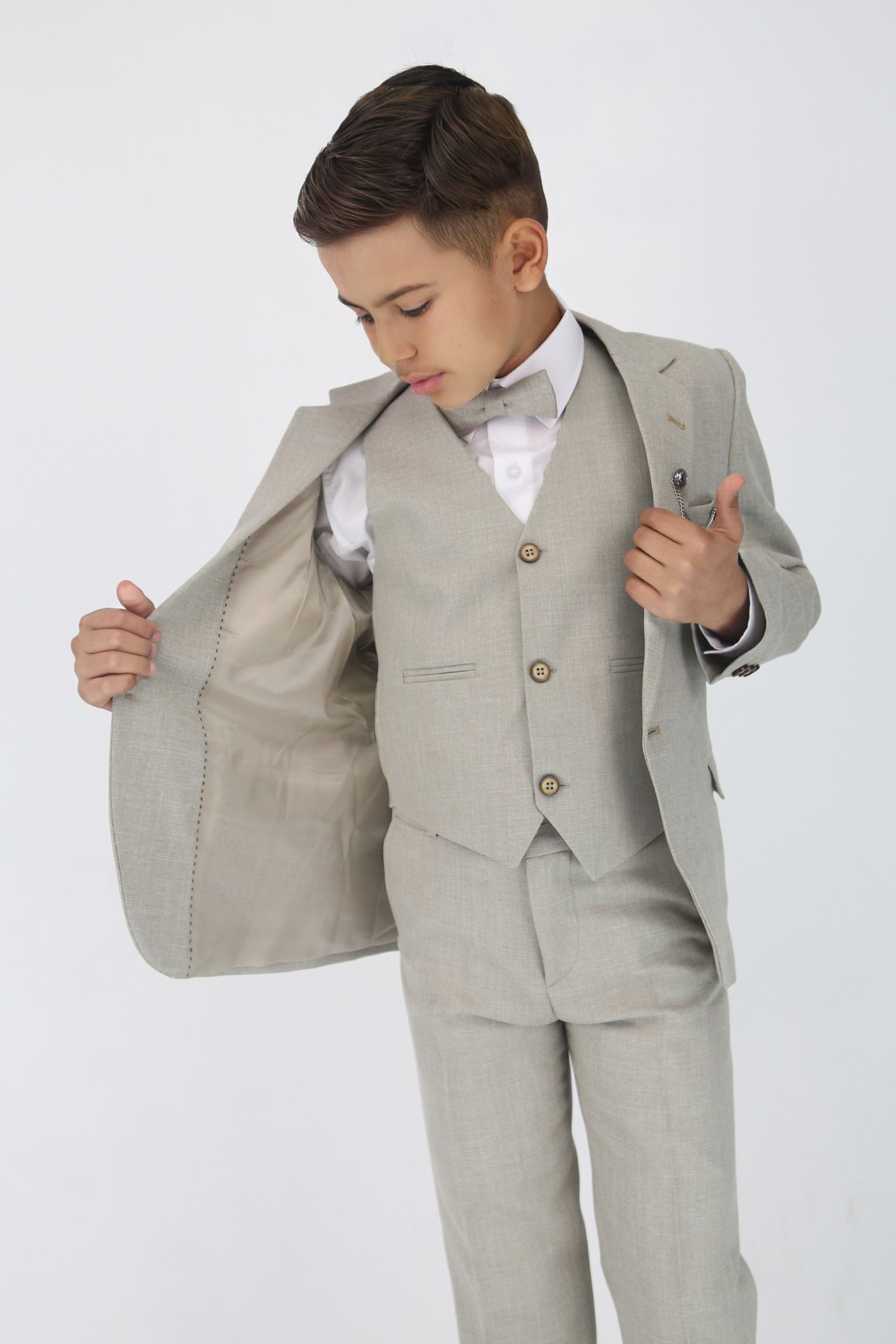 Boys Slim Fit Textured 8-Piece Formal Suit Set - Taupe Beige