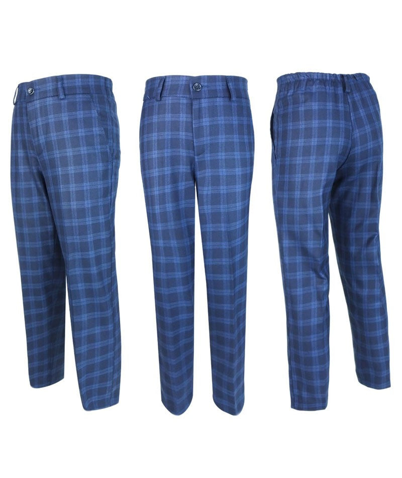 Boys Windowpane Check Tweed Tailored Fit Suit - Dark Blue