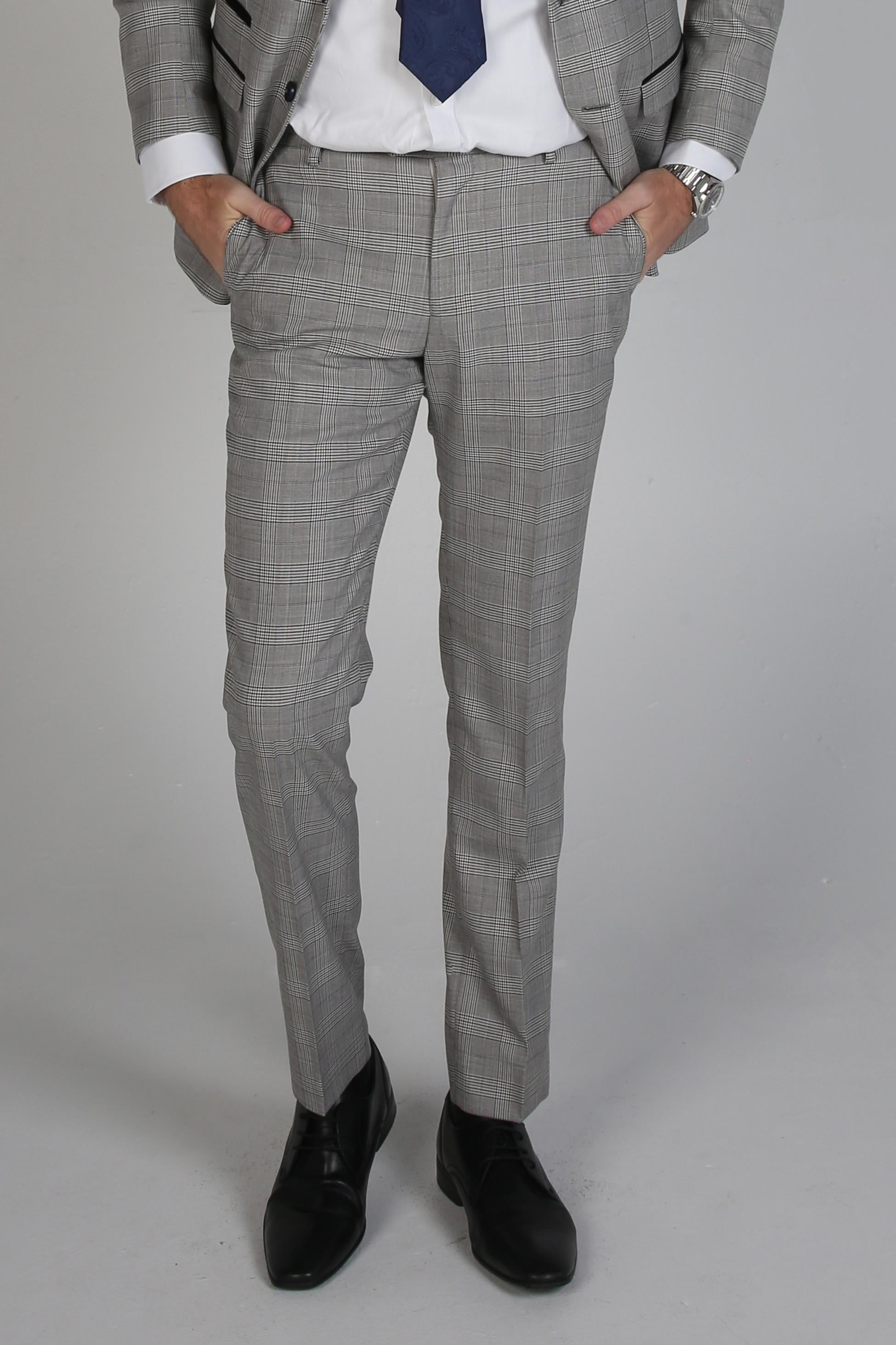 Men's Windowpane Tweed Check Trousers - HUGO - Grey