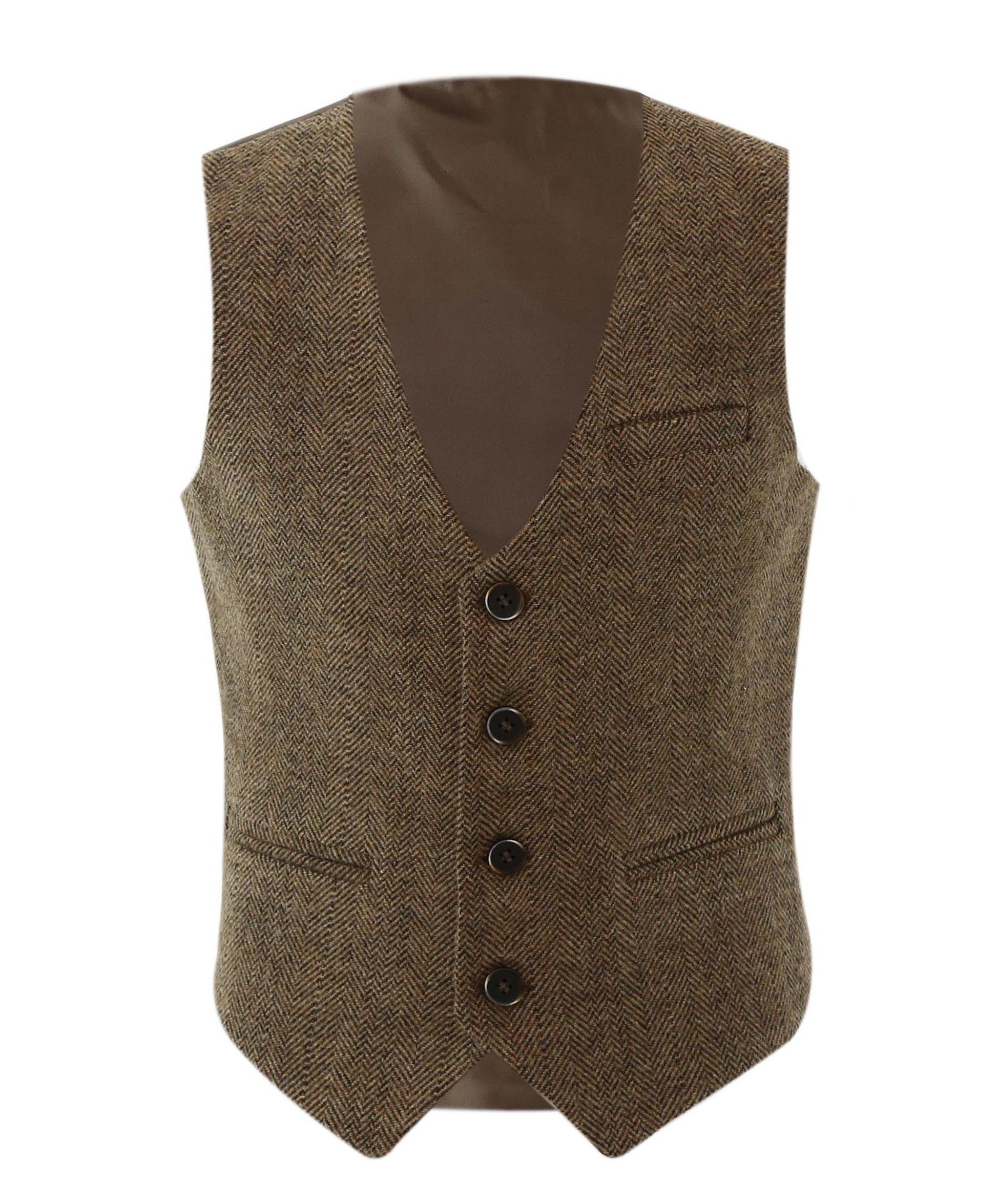 Boys Herringbone Tweed Waistcoat Suit - Brown