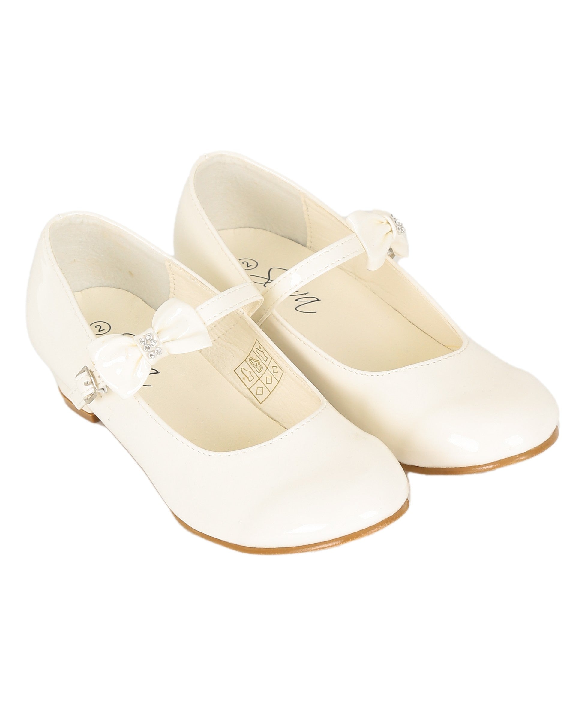 Girls Medium Heel Patent Mary Jane Shoes -DANIELLE - Ivory