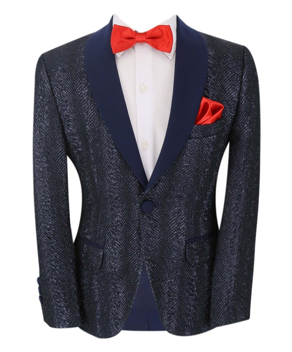 Boys Tweed Tuxedo Slim Fit Suit - ROBBIE - Dark Navy Blue