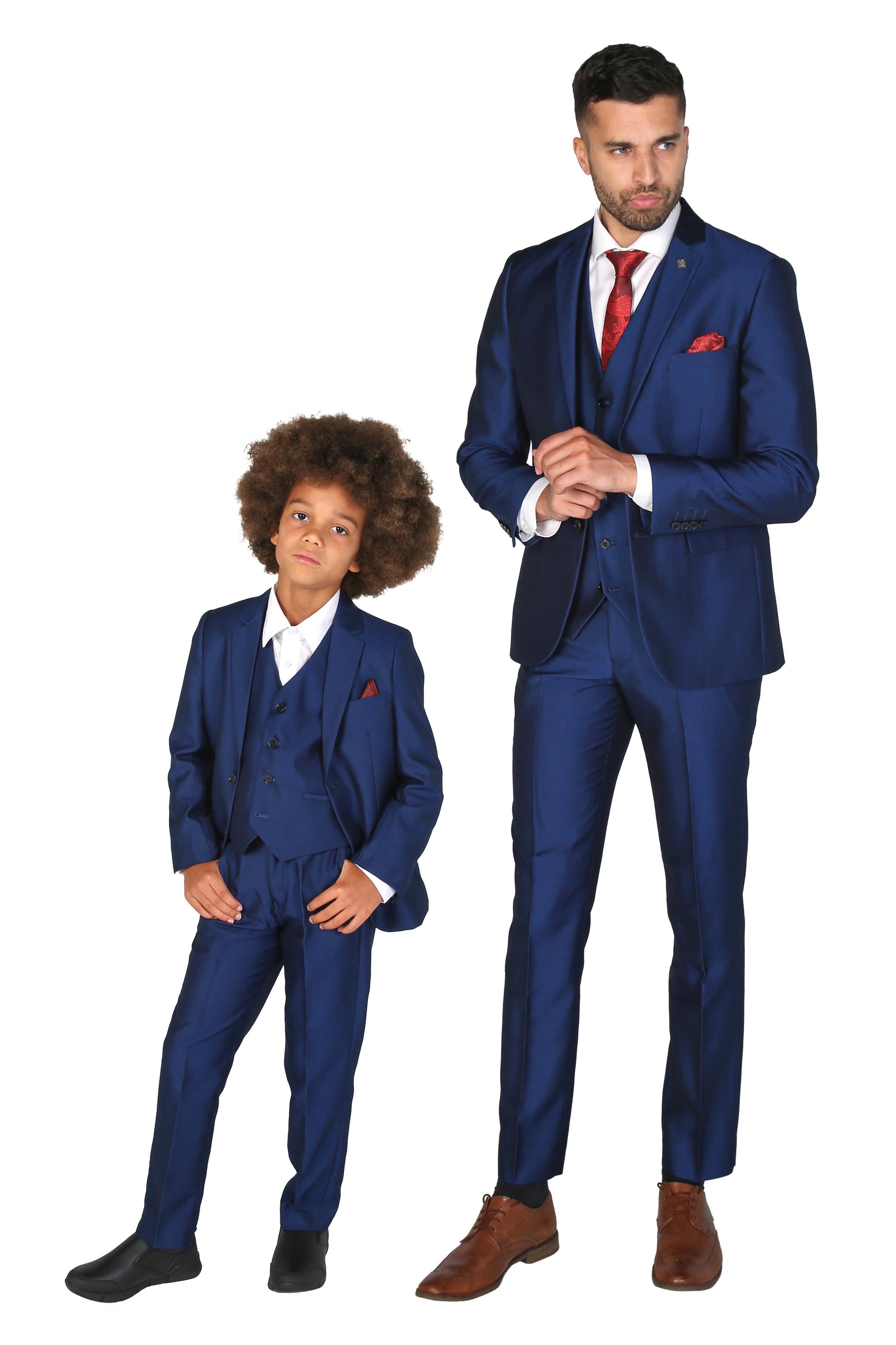 Boys Tailored Fit Sheen Effect Blue Suit - KINGSLEY - Royal Blue