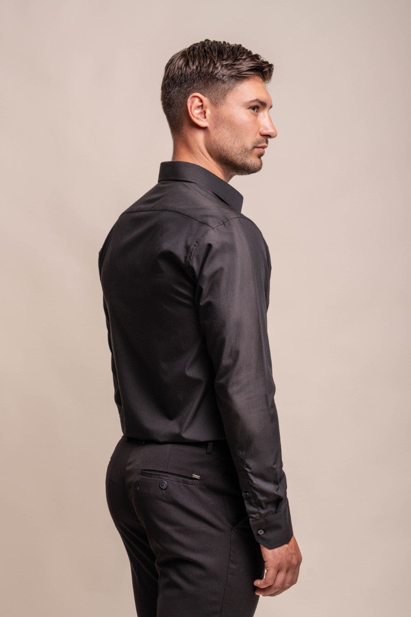 Men's Cotton Long Sleeve Tailored Fit Shirt - MIATTI - Black