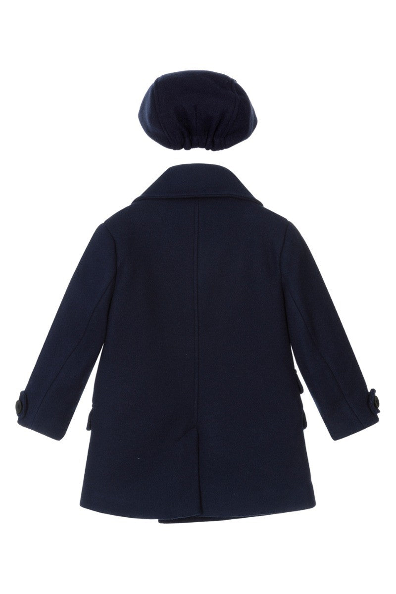 Boys Tweed Double Breasted Midi Geke Coat - Navy Blue