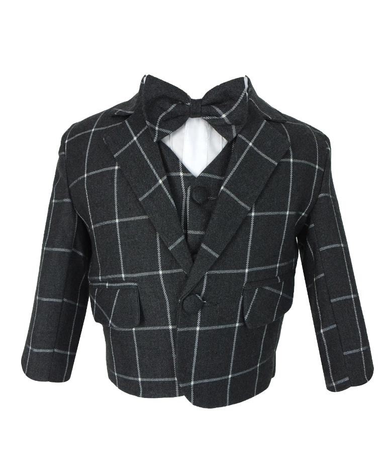 Baby Boys Vintage Windowpane Check Suit Set - Charcoal Grey