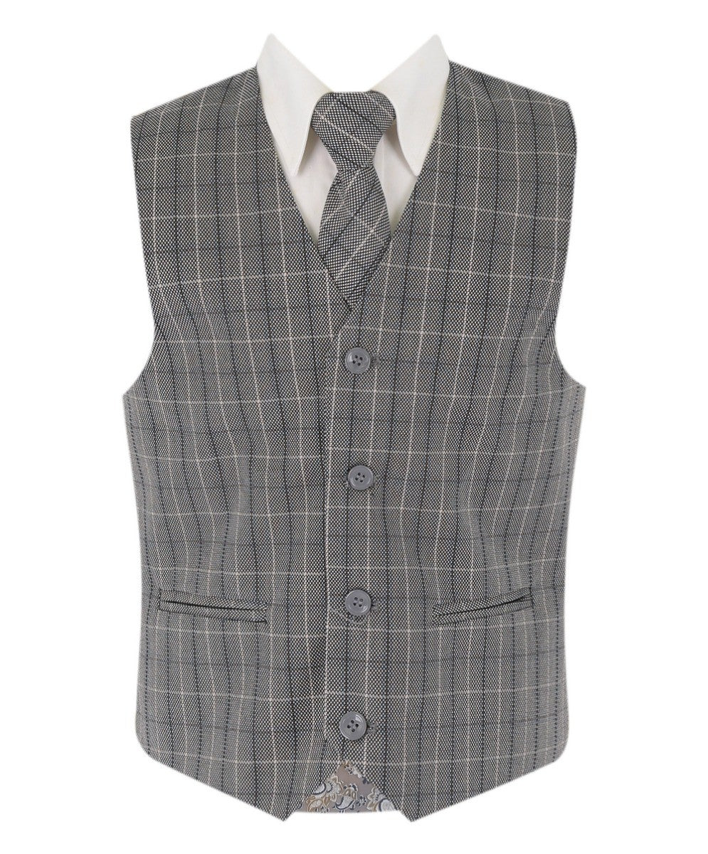 Boys Tweed Check Tailored Fit Suit - Grey