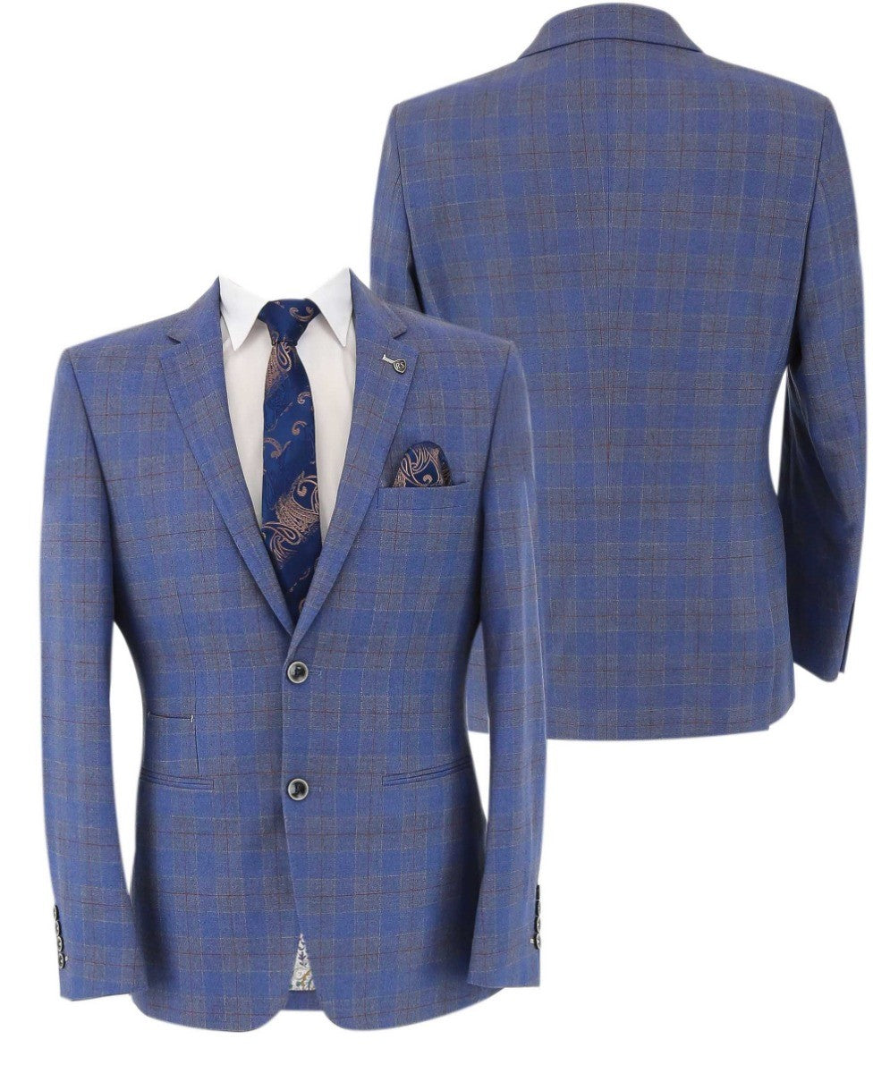 Men's Windowpane Check Slim Fit Suit - CONNOR - Pale Blue