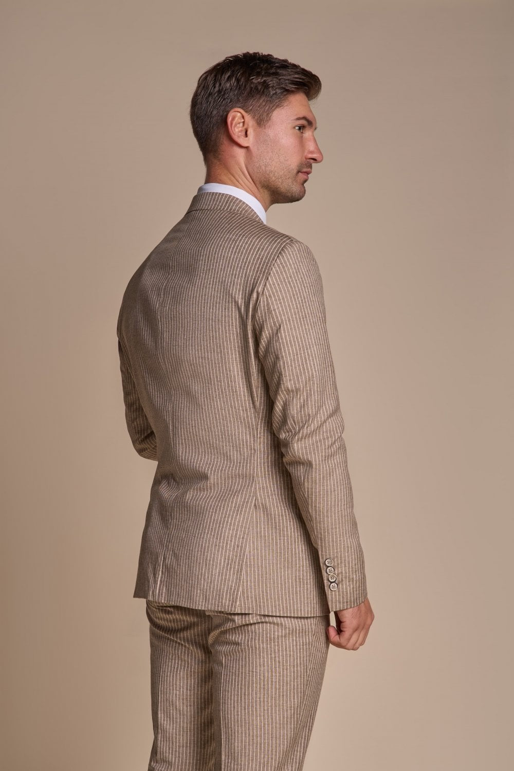 Men’s Slim Fit Pinstripe Beige Suit – KRAKEN Sand - Sand Beige