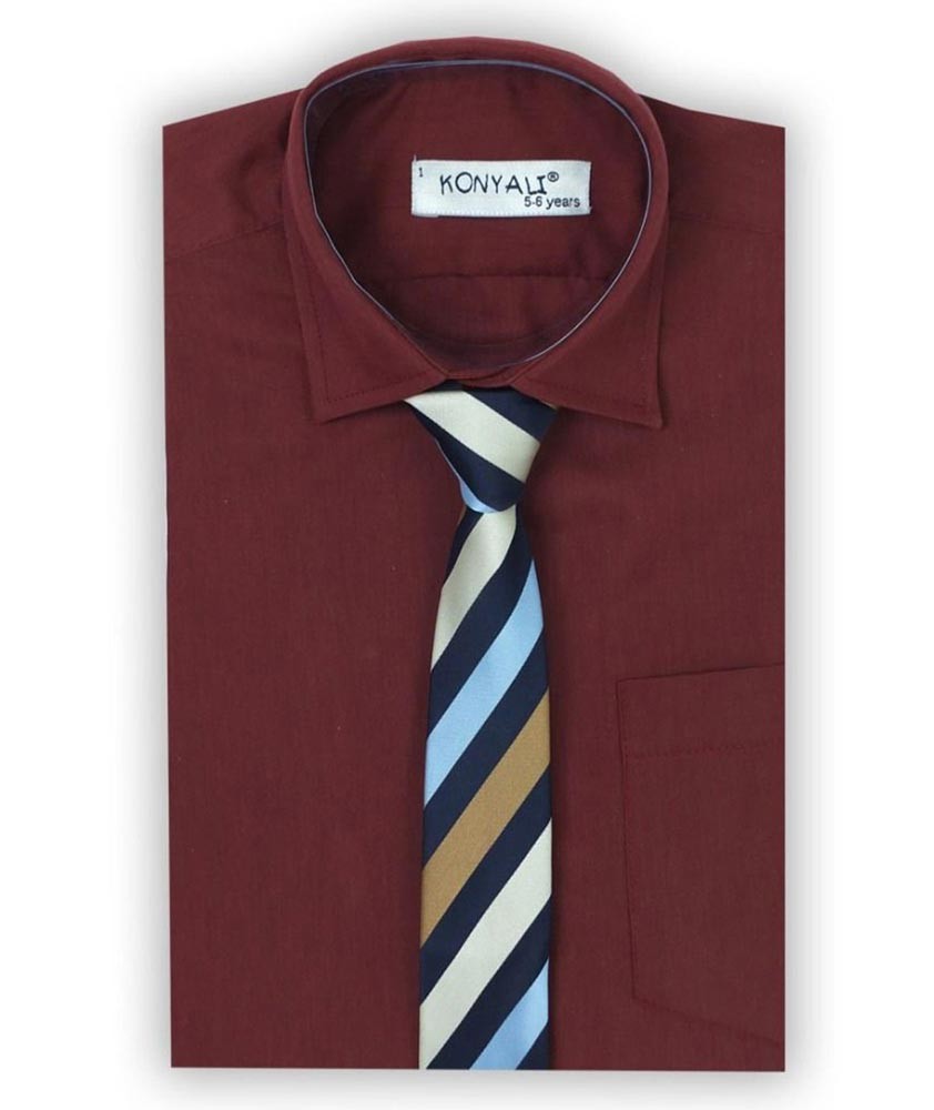 Boys Classic Collar Shirt & Tie Set - Burgundy