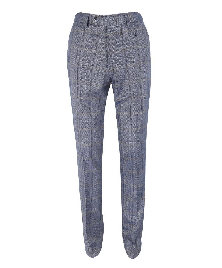 Men's Slim Fit Tweed Check Blue Suit - CONNALL - Blue