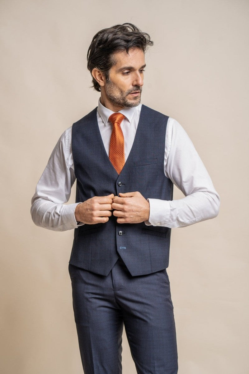 Men's Slim Fit Navy Waistcoat - SEEBA - Navy Blue