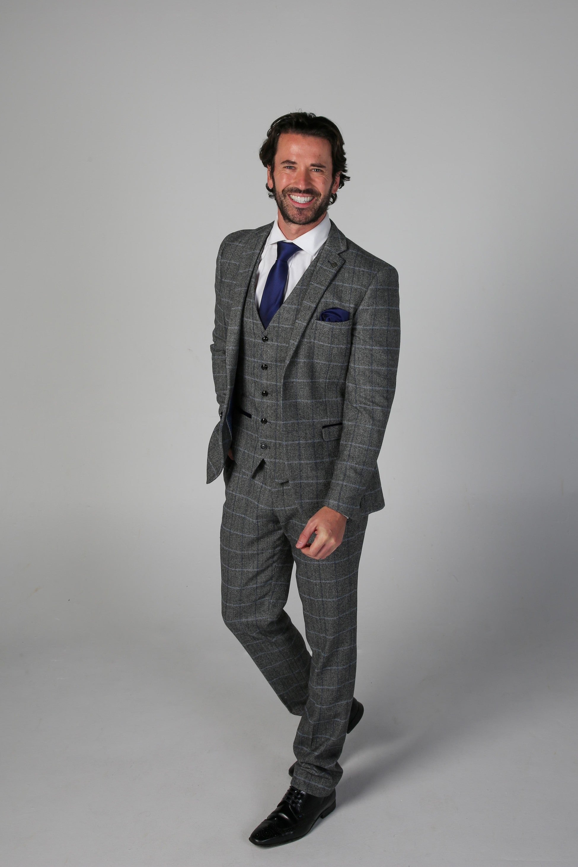 Men's Tweed Retro Windowpane Formal Suit - HARRIS - Grey