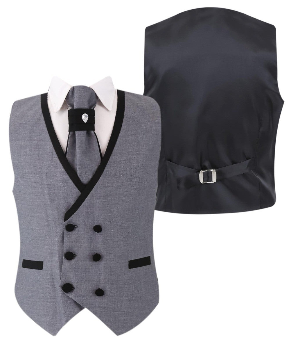 Boys Slim Fit Piping Grey Tuxedo Suit - Grey