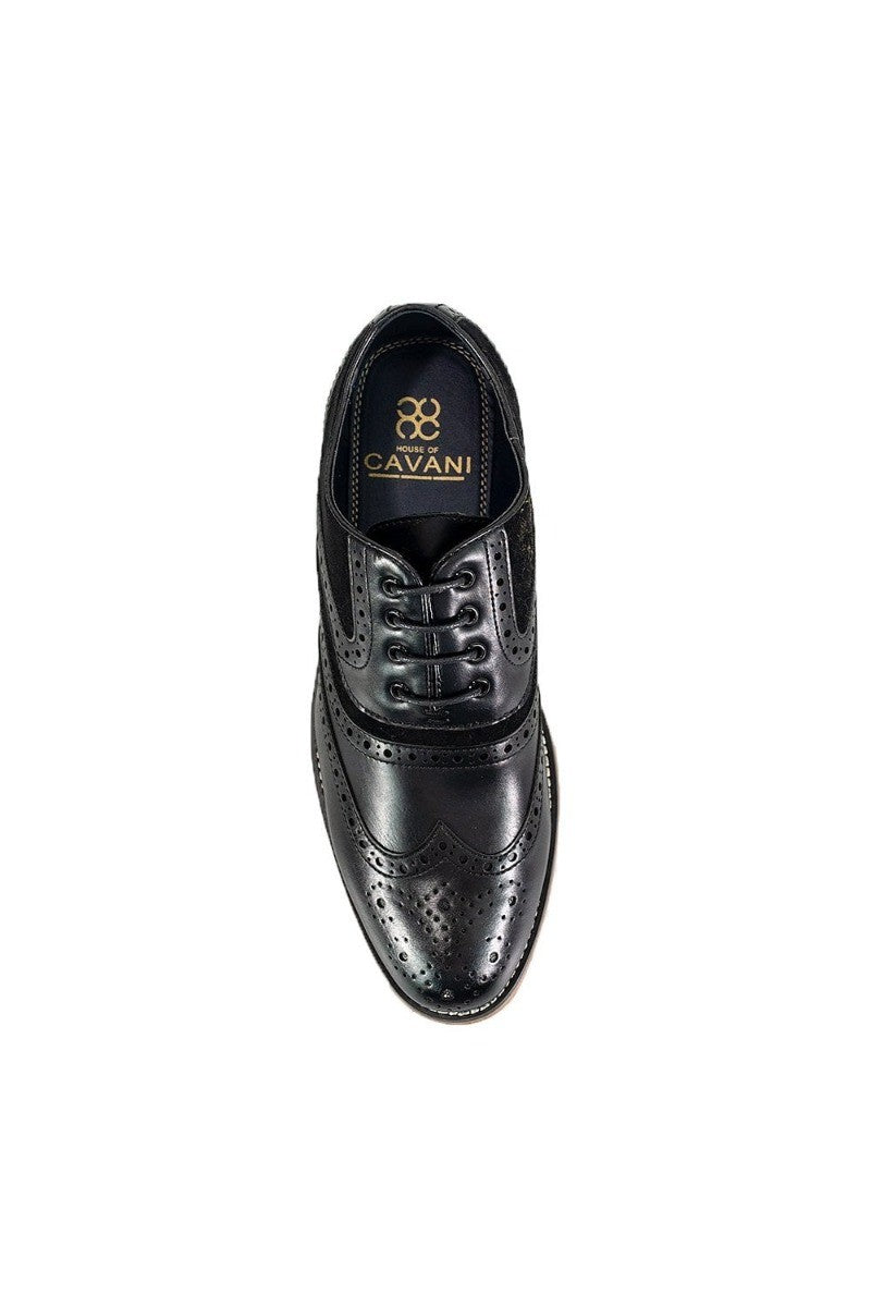 Men's Suede & Leather Oxford Brogue Shoes - ETHAN - Black