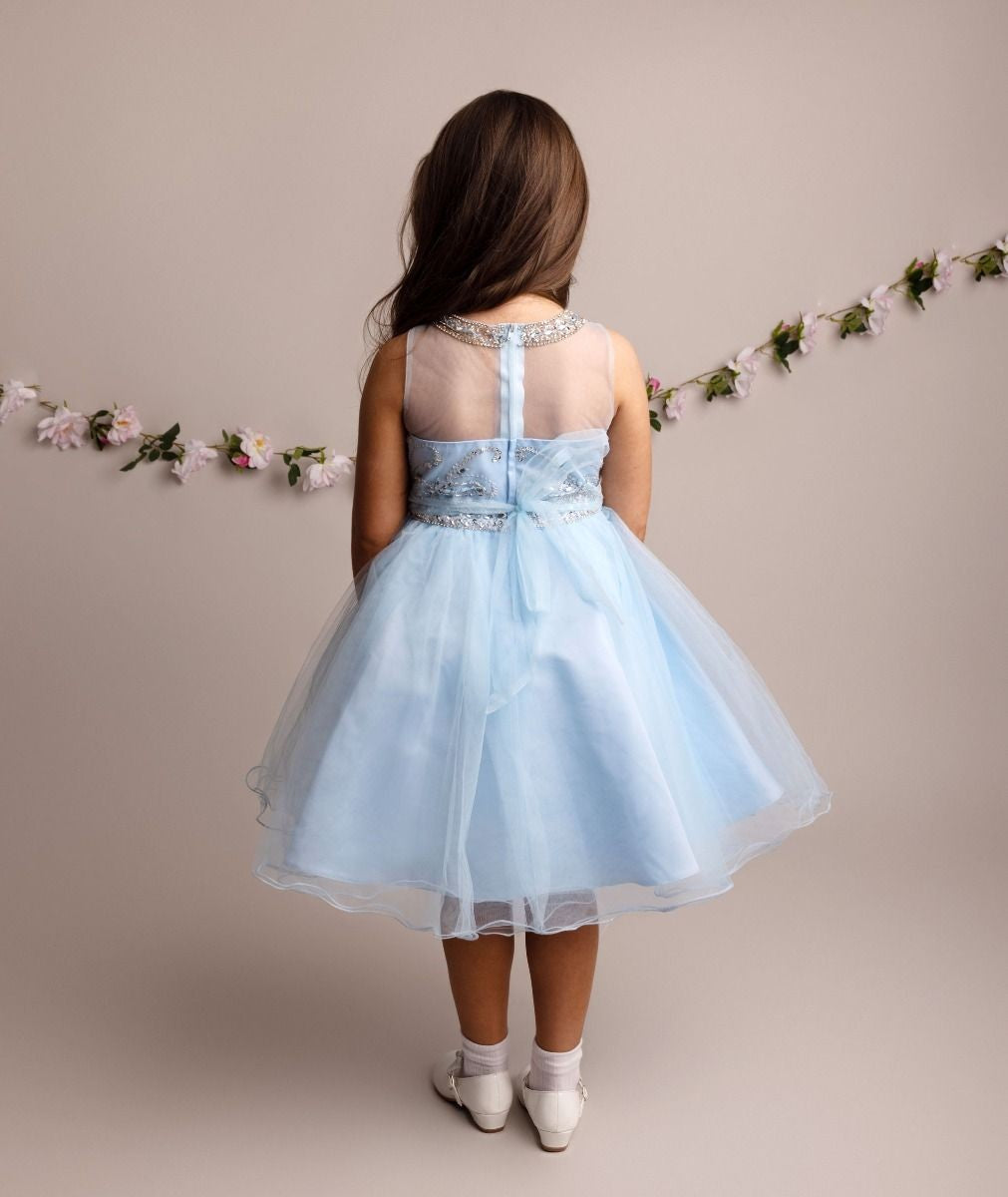 Girls Tulle Dress with Sequin Embellishments - LOLA - Baby Blue