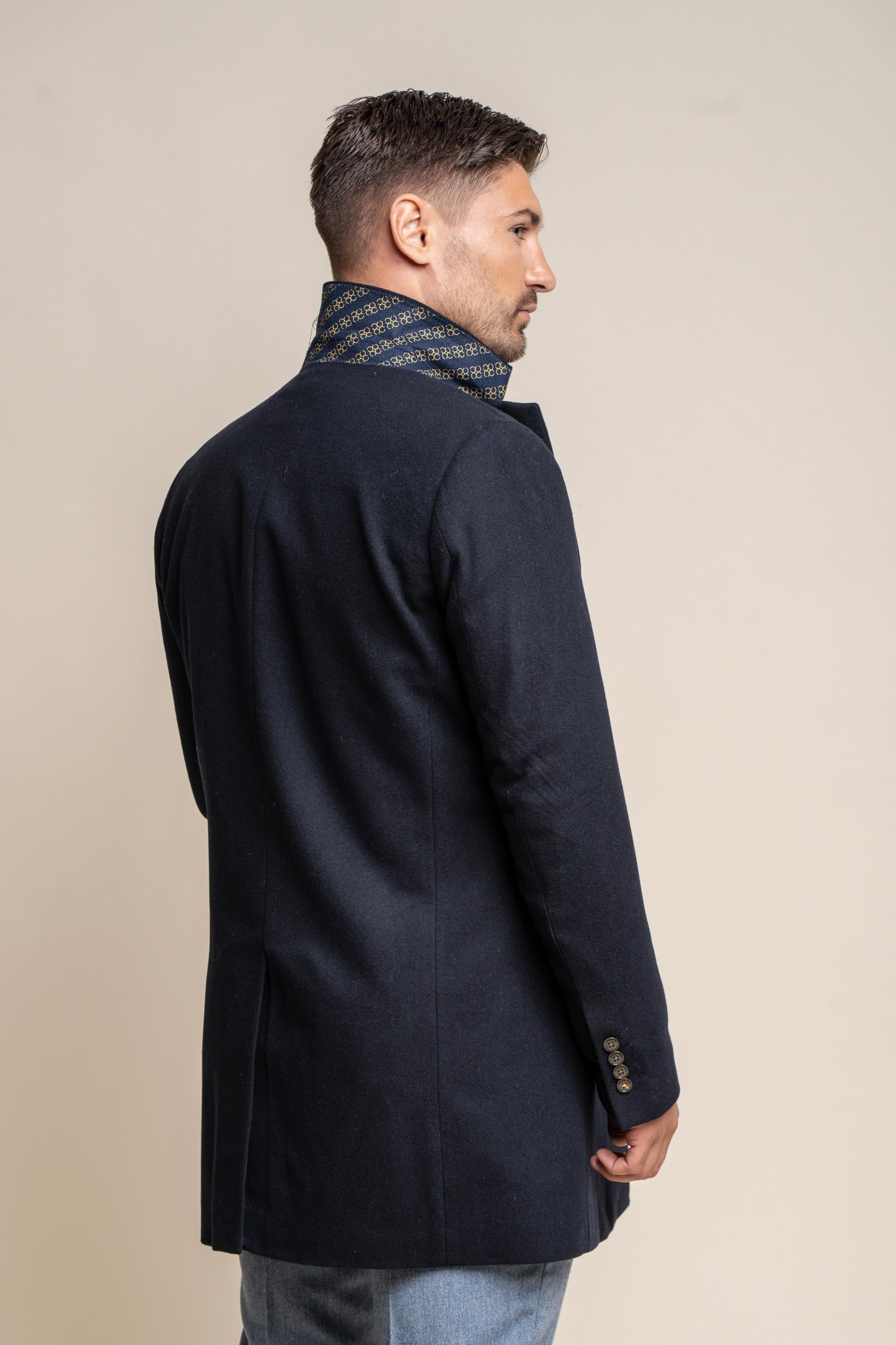 Men's Wool Midi Coat - ROMAN - Navy Blue