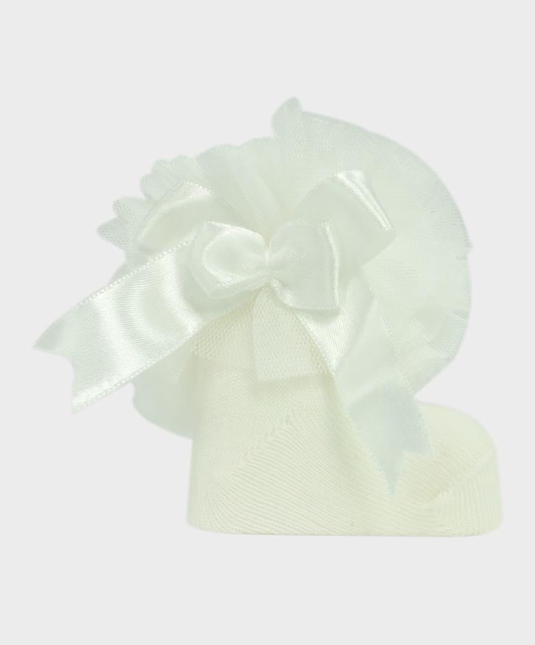 Baby Girls Ruffle Bow Frilly Ankle Socks - Ivory