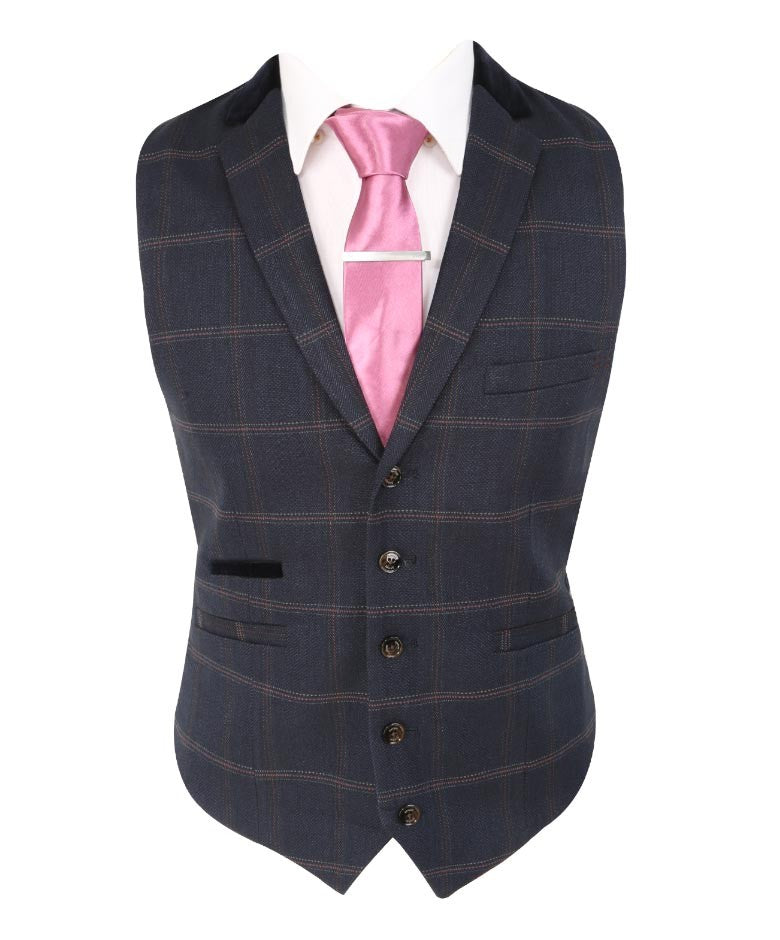 Men's Slim Fit Tweed Check Retro Suit - Connall Blue - Navy Blue