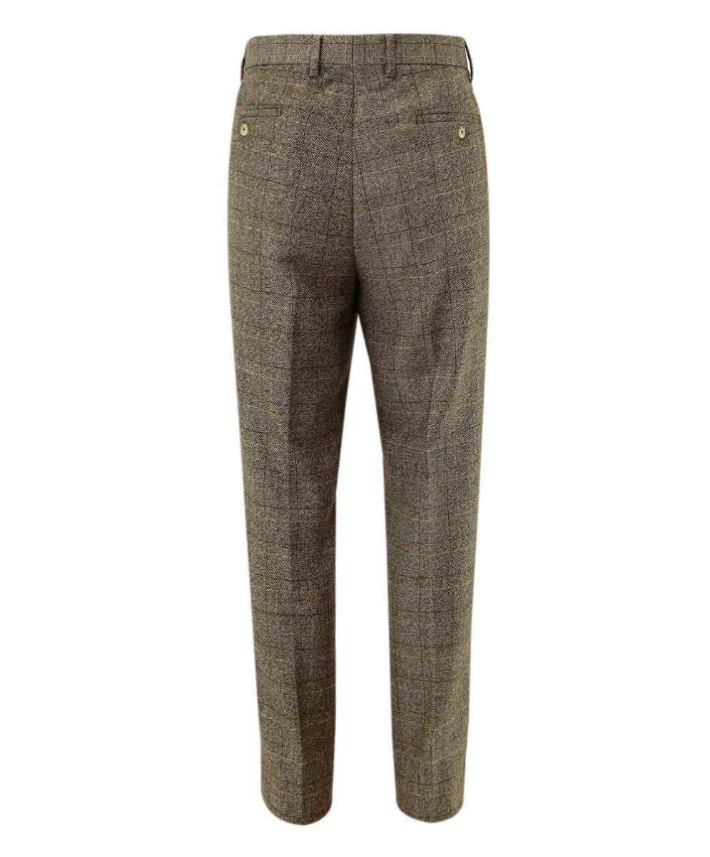 Men's Tweed Windowpane Check Trousers - LIAM Beige - Beige