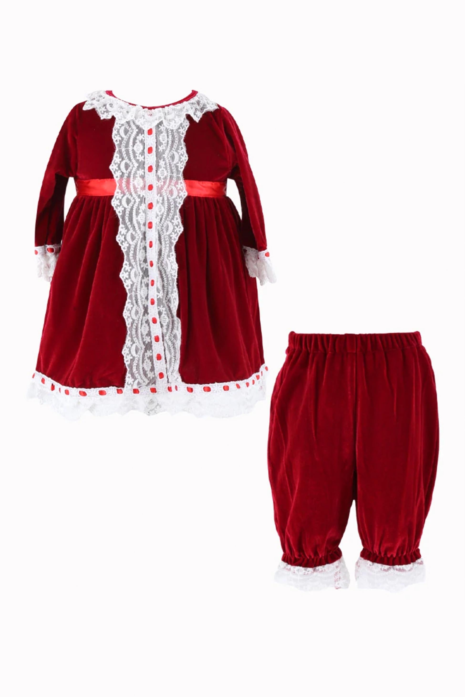 Baby Girls Smocked Velvet Sleeping Wear Set - Wine Red