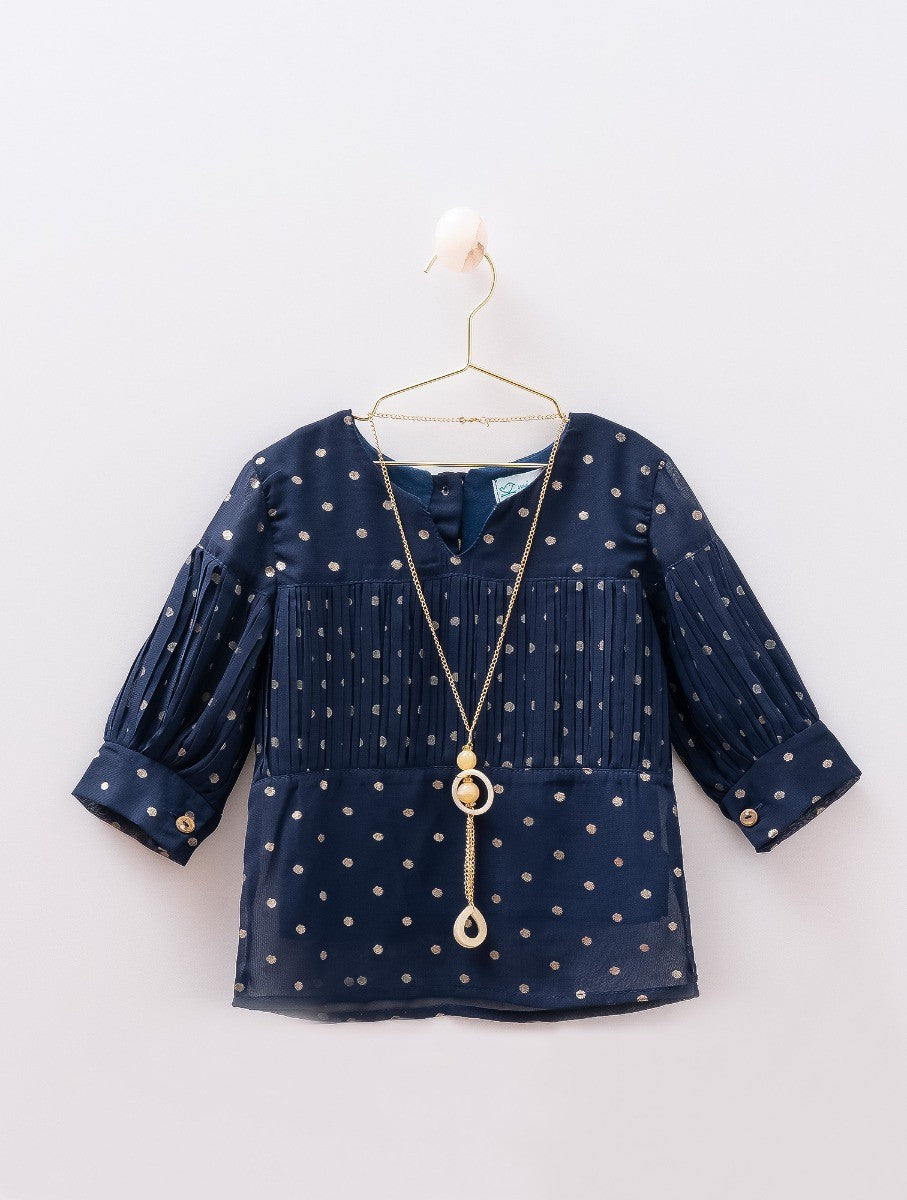 Girls Polka dot Casual Navy Set - MIALIA - Navy Blue - Beige