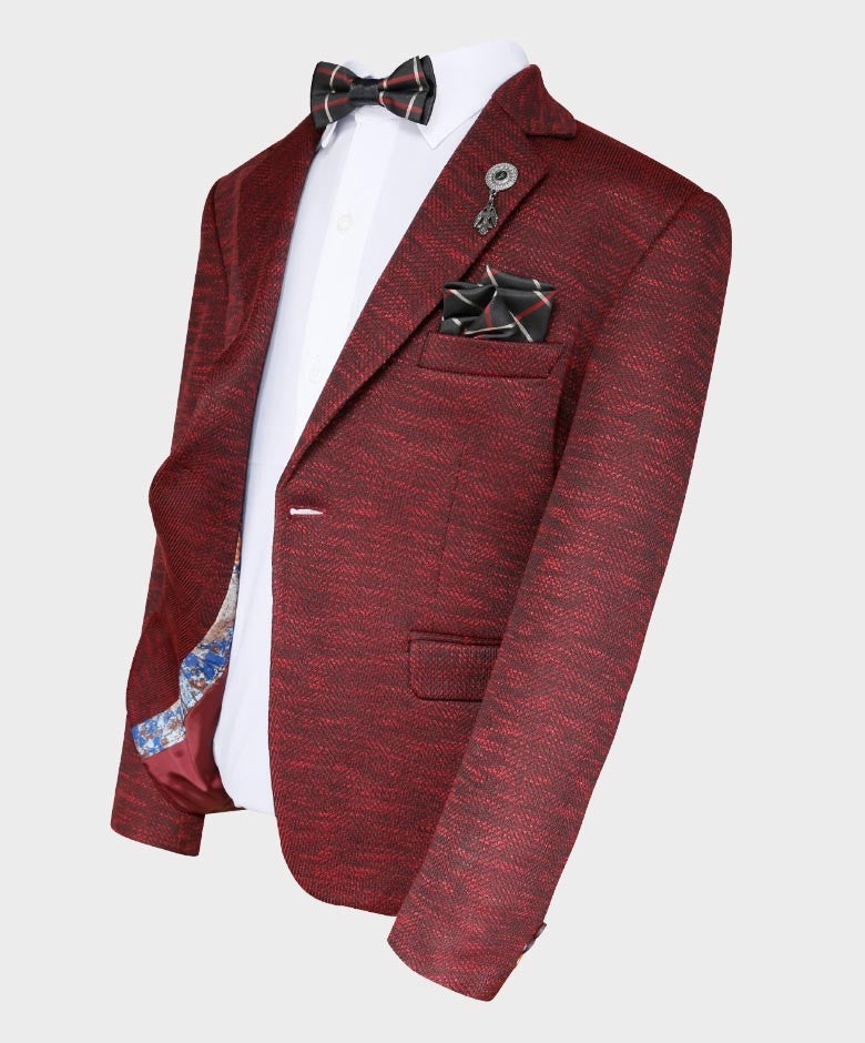 Boys Tailored Fit Birdseye Blazer - Burgundy