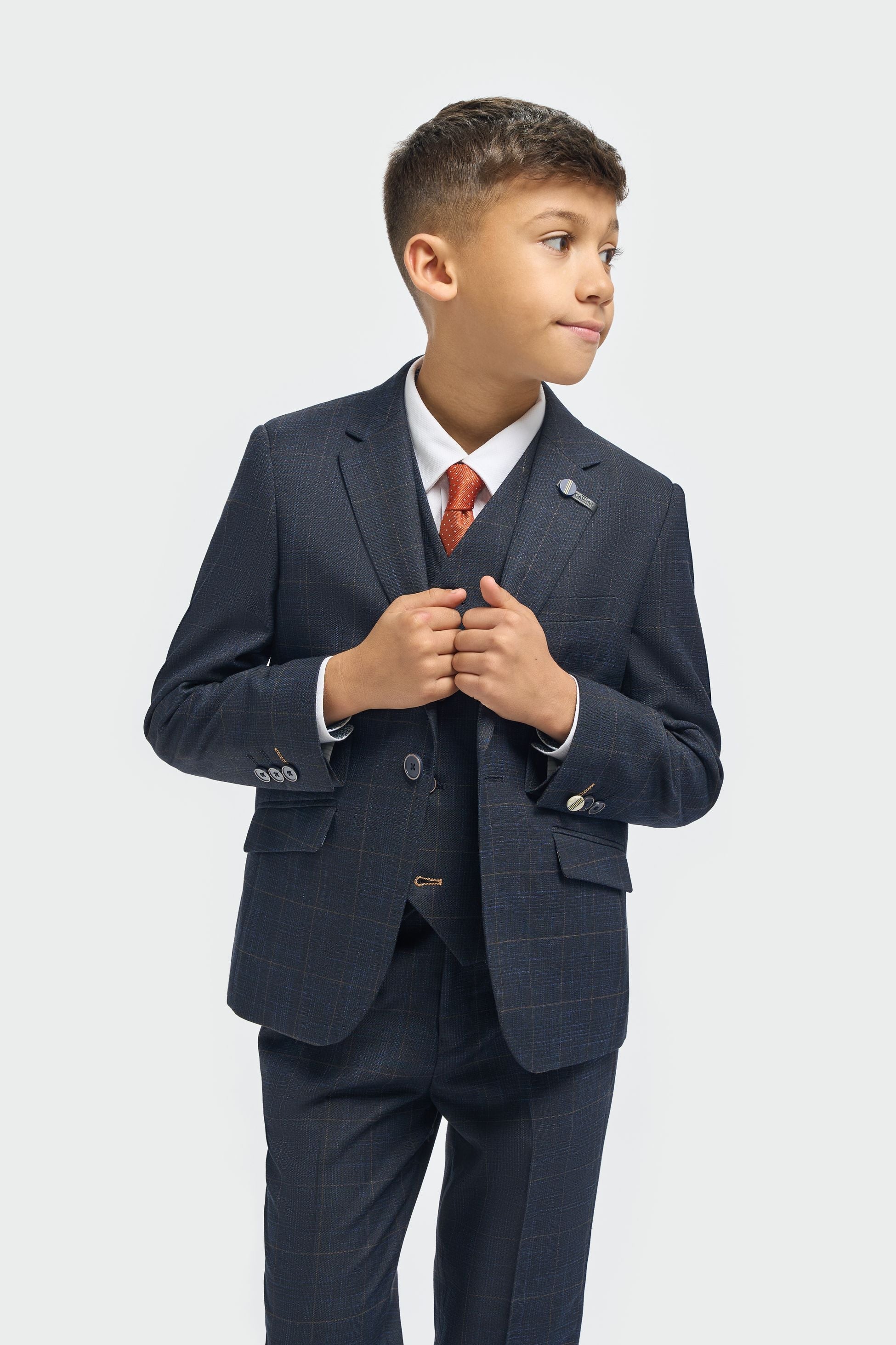Father & Son Matching Windowpane Check 3-Piece Suit Set - Torino Navy