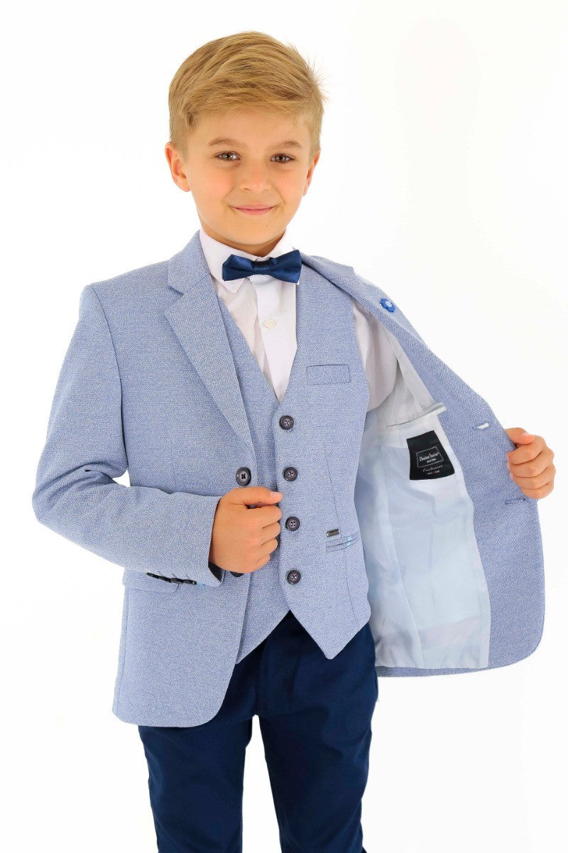 Boys Cotton Slim Fit Blazer and Waistcoat Set - Frank - Blue