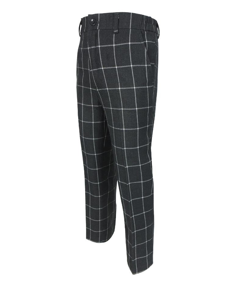 Boys Windowpane Check Suit Set - Charcoal Grey