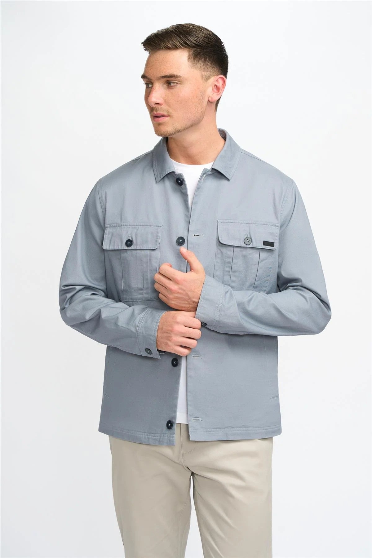 Men’s Regular Fit Cotton Overshirt - Acardi - Ice Blue