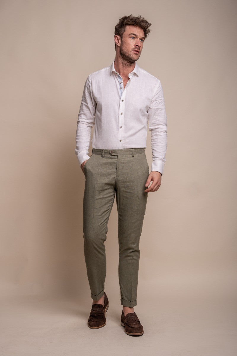 Men's Slim Fit Linen Jacket & Trousers Suit Set - ALVARI - Sage