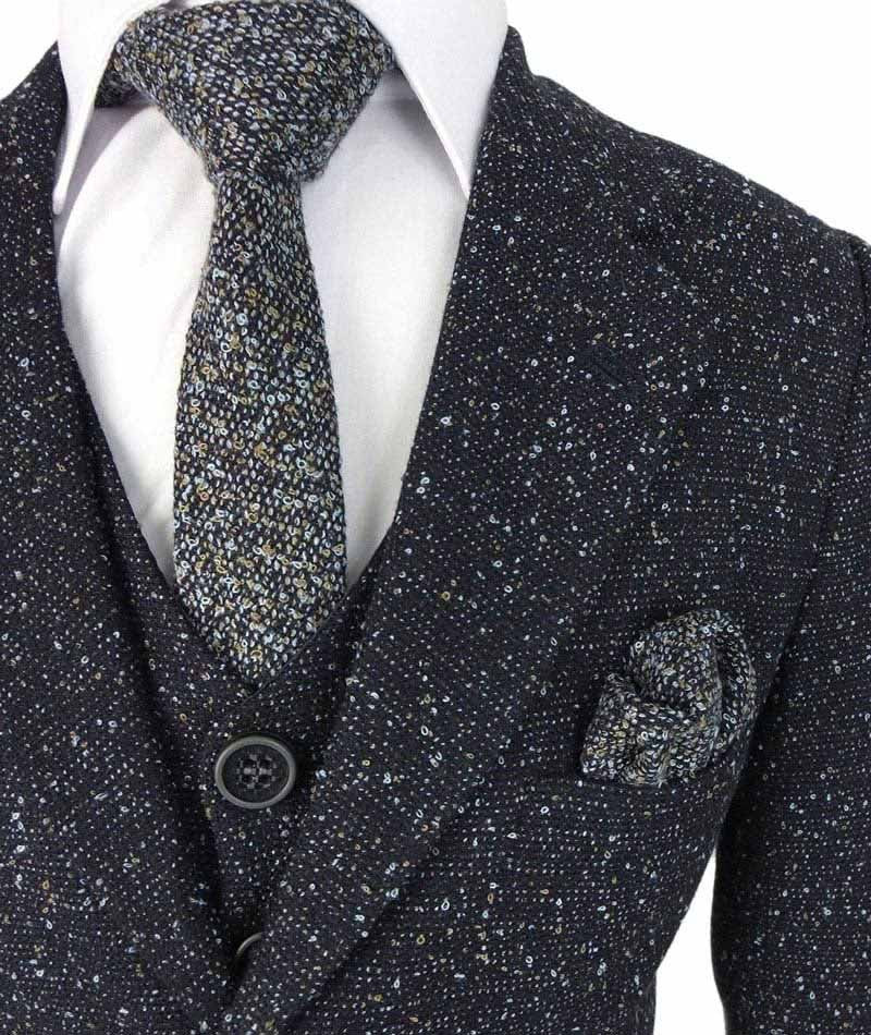 Boys Tailored Fit Tweed Suit with Chino - COSMO Navy - Navy Blue