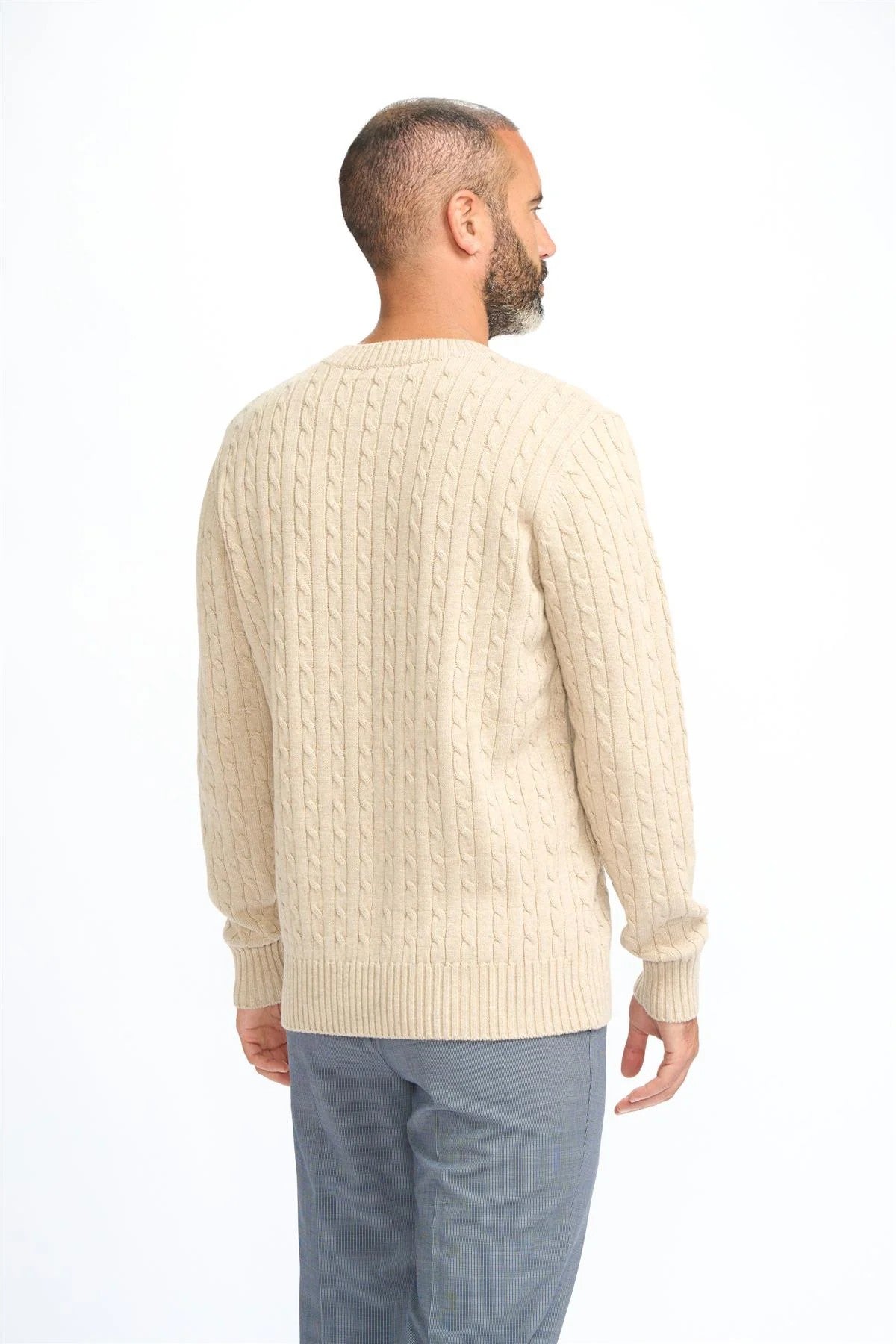 Men’s Wool Cable Knit Pullover Jumper - Foston - Beige Fawn