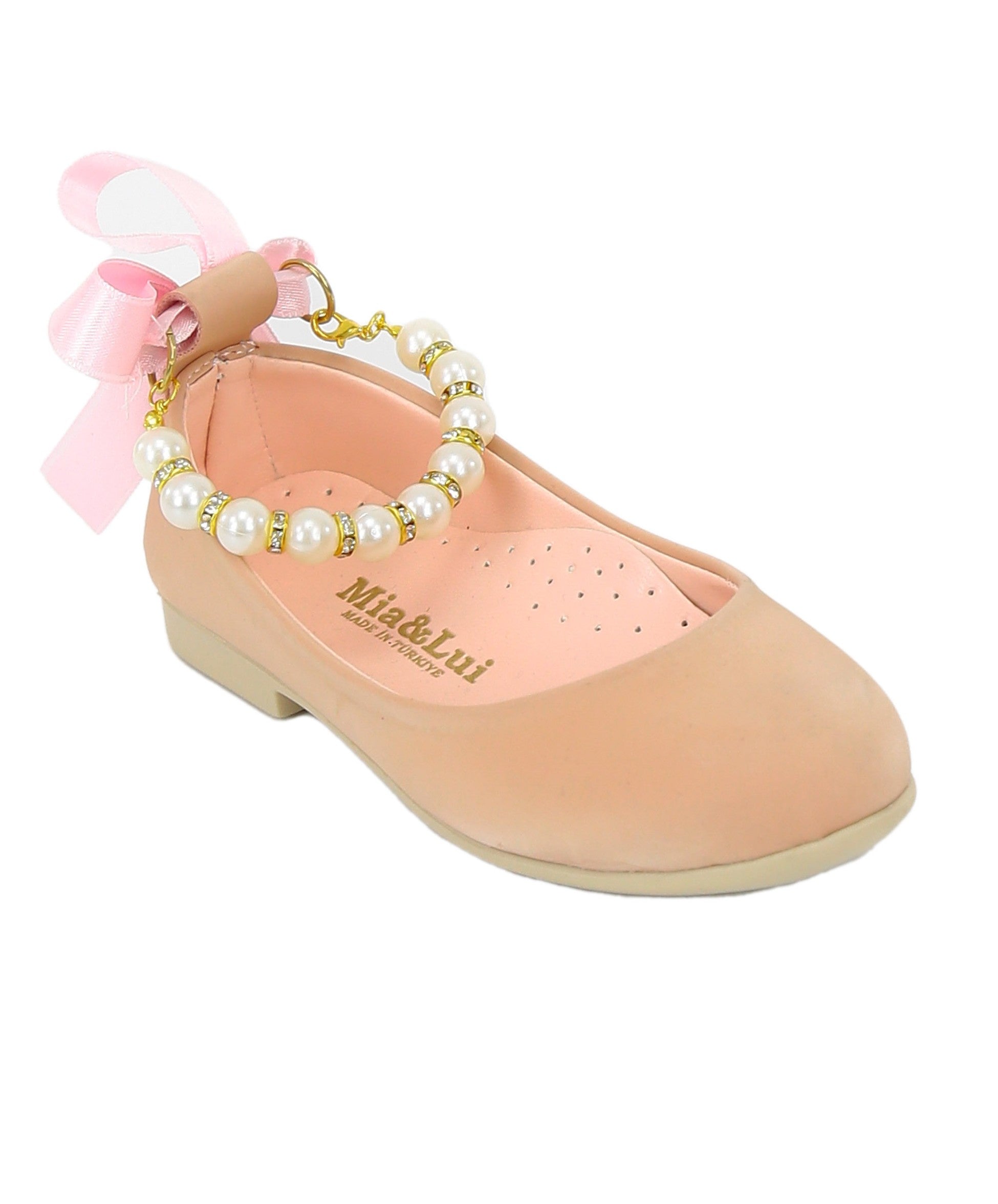 Girls Pearls Flat Mary Jane Shoes - ISABEL - Pink