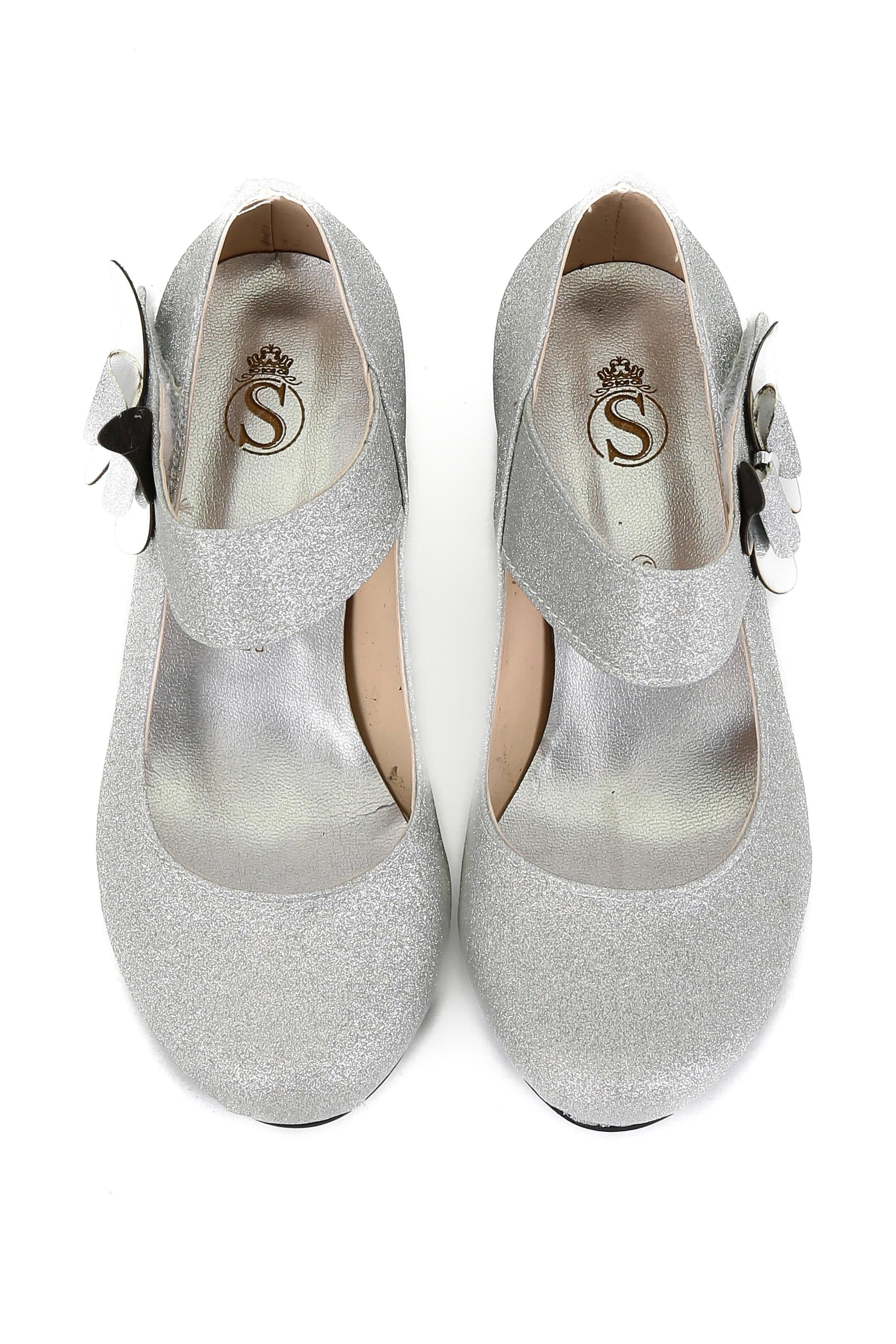 Girls Block Heel Glittery Mary Jane Shoes- AITANA - Silver