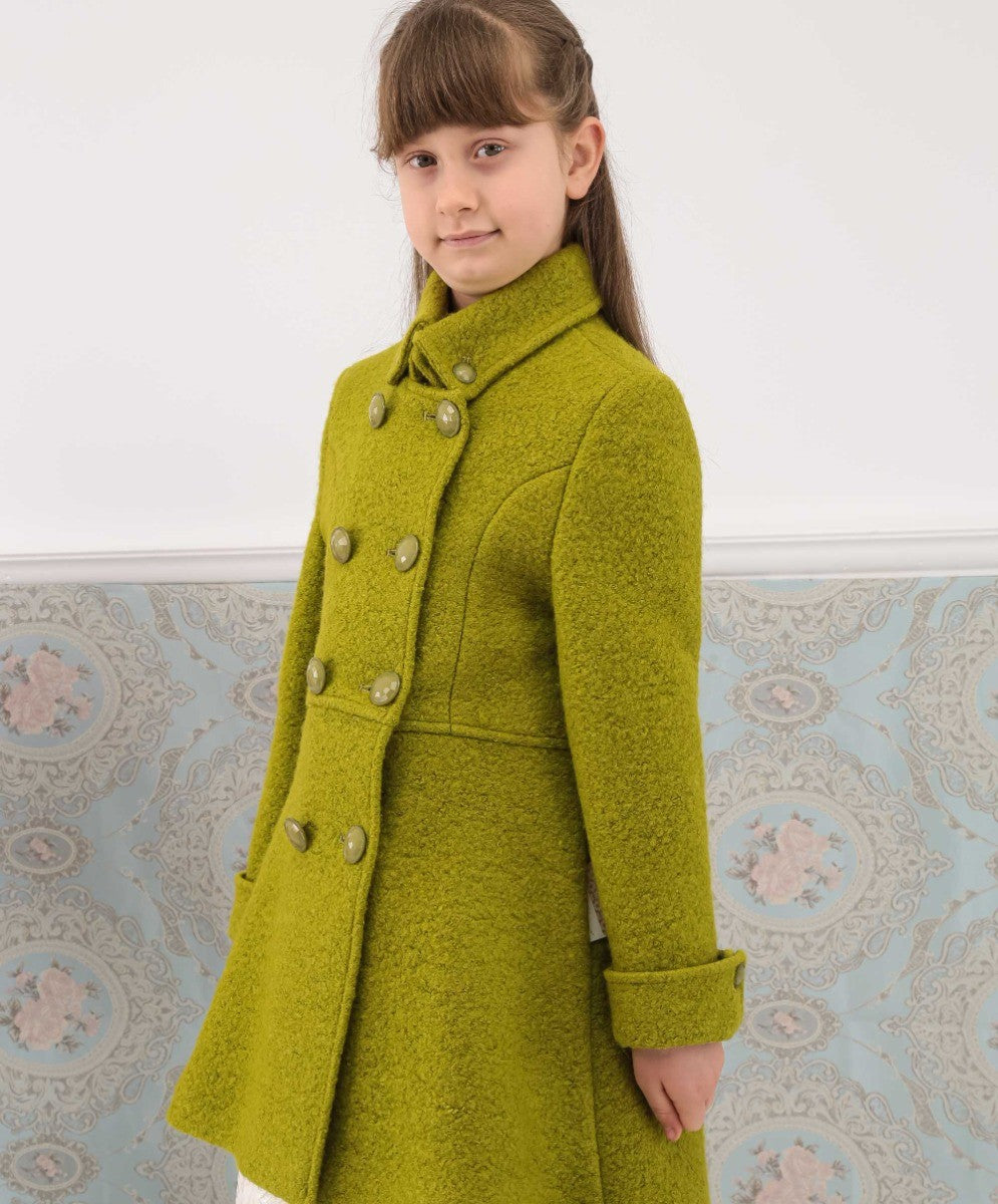 Girls Wool Double-Breasted OverCoat Set - ELIZABETH - Green