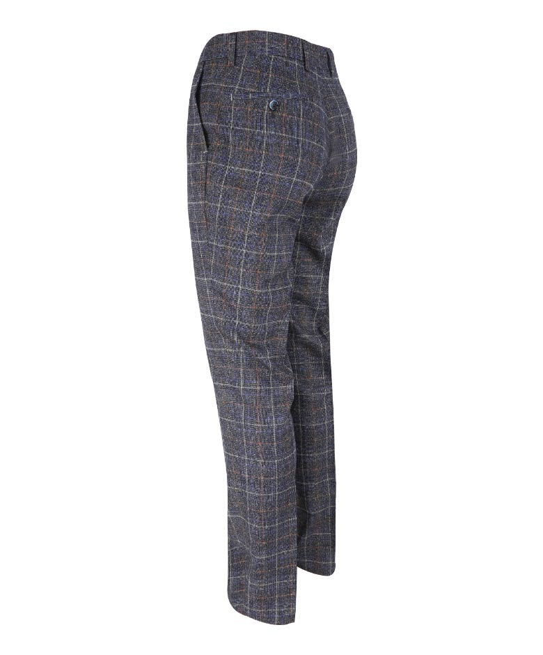 Men's Slim Fit Tweed Check Trousers - BONITA - Blue