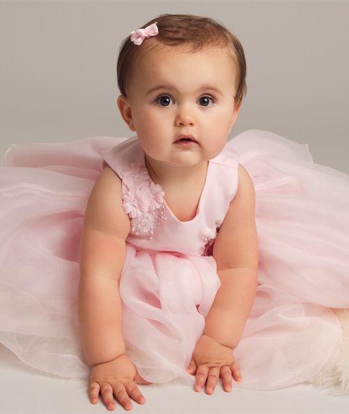 Baby Girls Tulle Dress With Floral Applique - ELISE - Pink