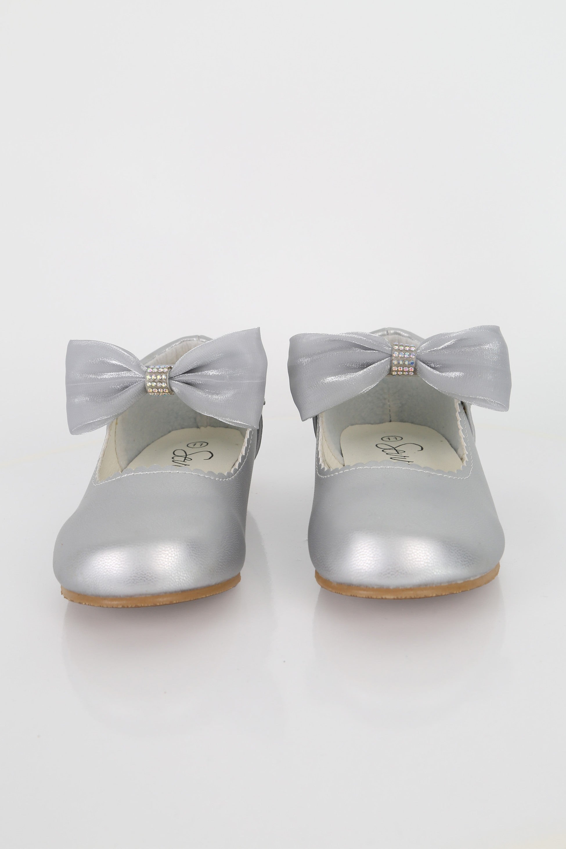 Girls Rhinestone Mary Jane Shoes with Bow – ZURI - Silver