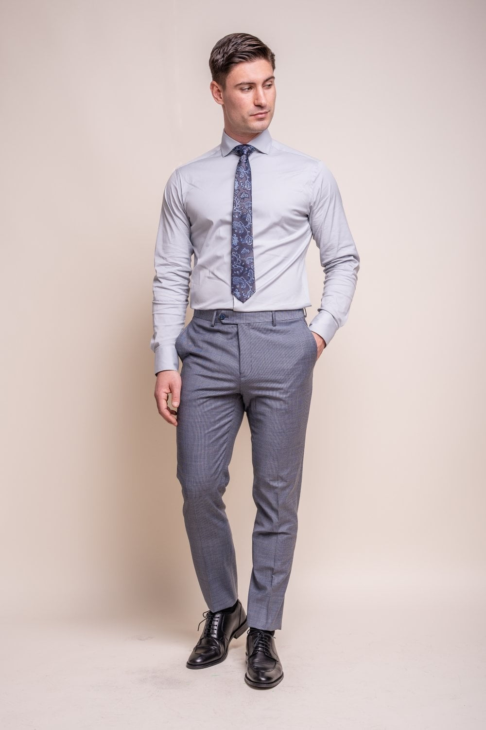 Men's Wool Blend Slim Fit Suit - BOND - Puppytooth Grey