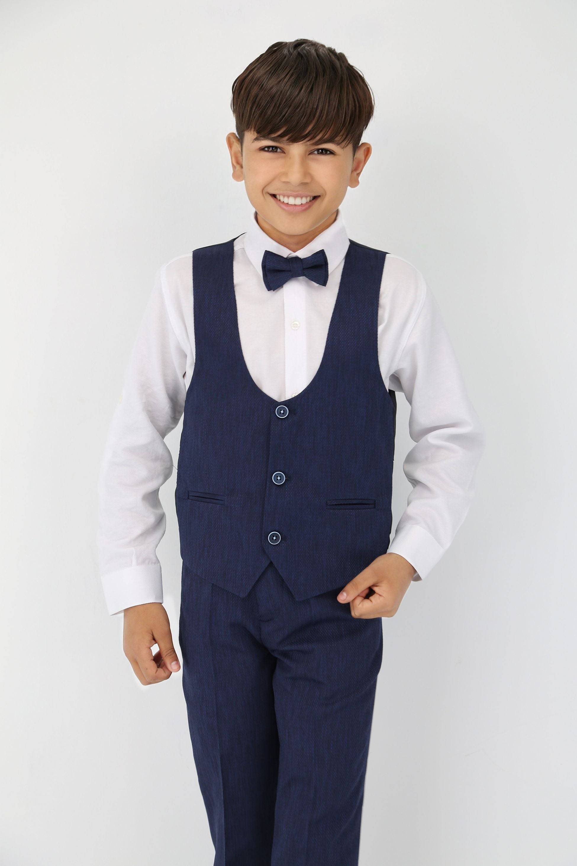 Boys' Slim Fit Self-Patterned 5 PC Suit Set - Navy