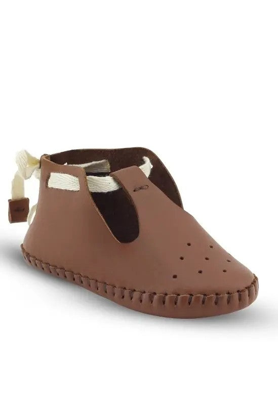 Baby Boys Genuine Leather Pre-walker Crib Shoes - Patik - Tan Brown