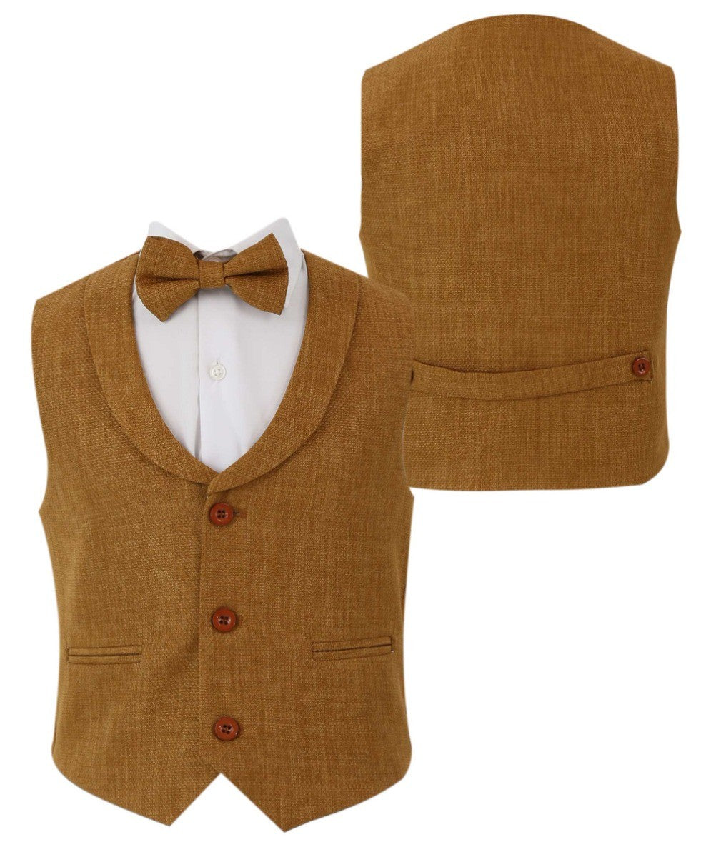 Boys Single-Breasted Waistcoat Set - POLPERRO - Tan Brown