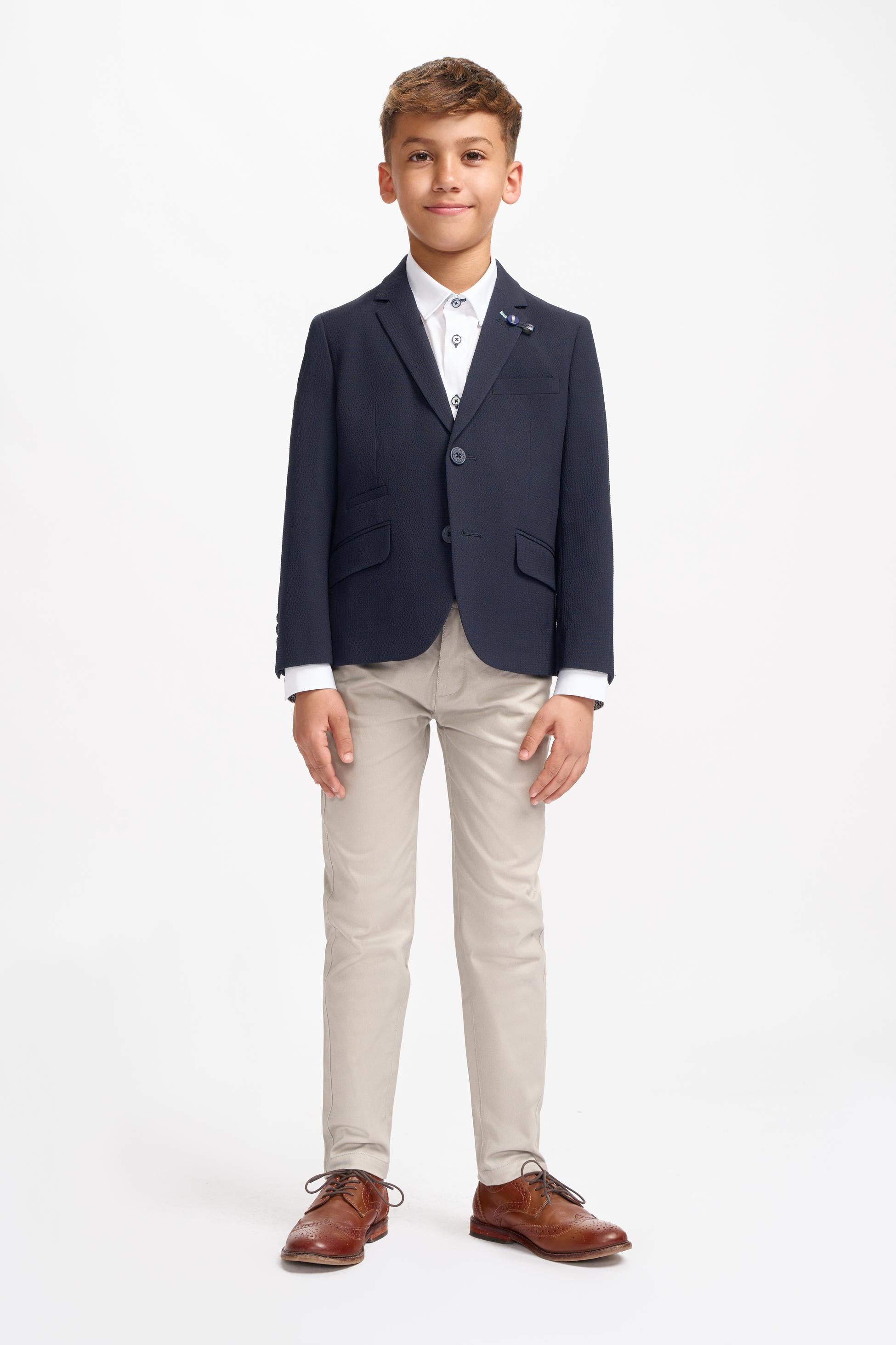 Boys Textured Slim Fit Suit Jacket��� SIREN - Navy Blue