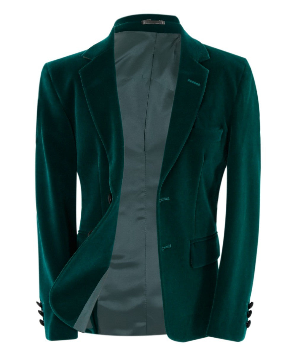 Boys Velvet Slim Fit Formal Blazer - Hackney - Dark Green