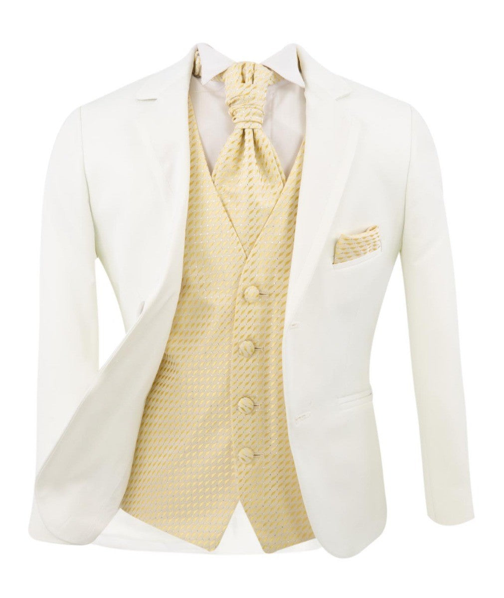 Boys White Suit with Gold Waistcoat and Cravate Set - White and choice of waistcoat