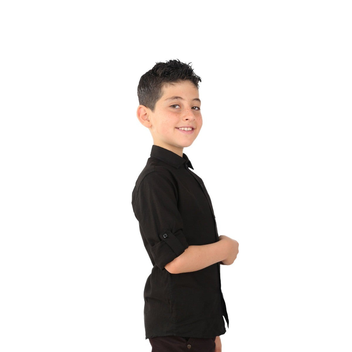 Boys Linen Roll Up Sleeve Shirt - Black